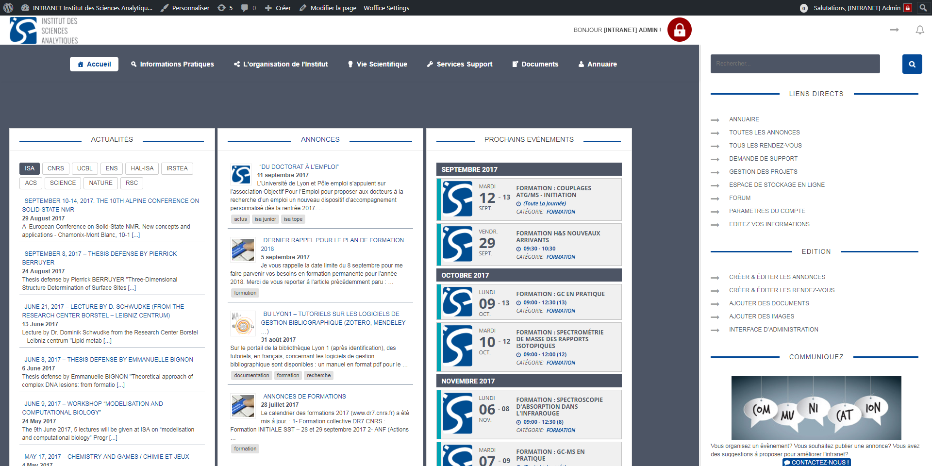 Intranet Institut des Sciences Analytiques - UMR5280